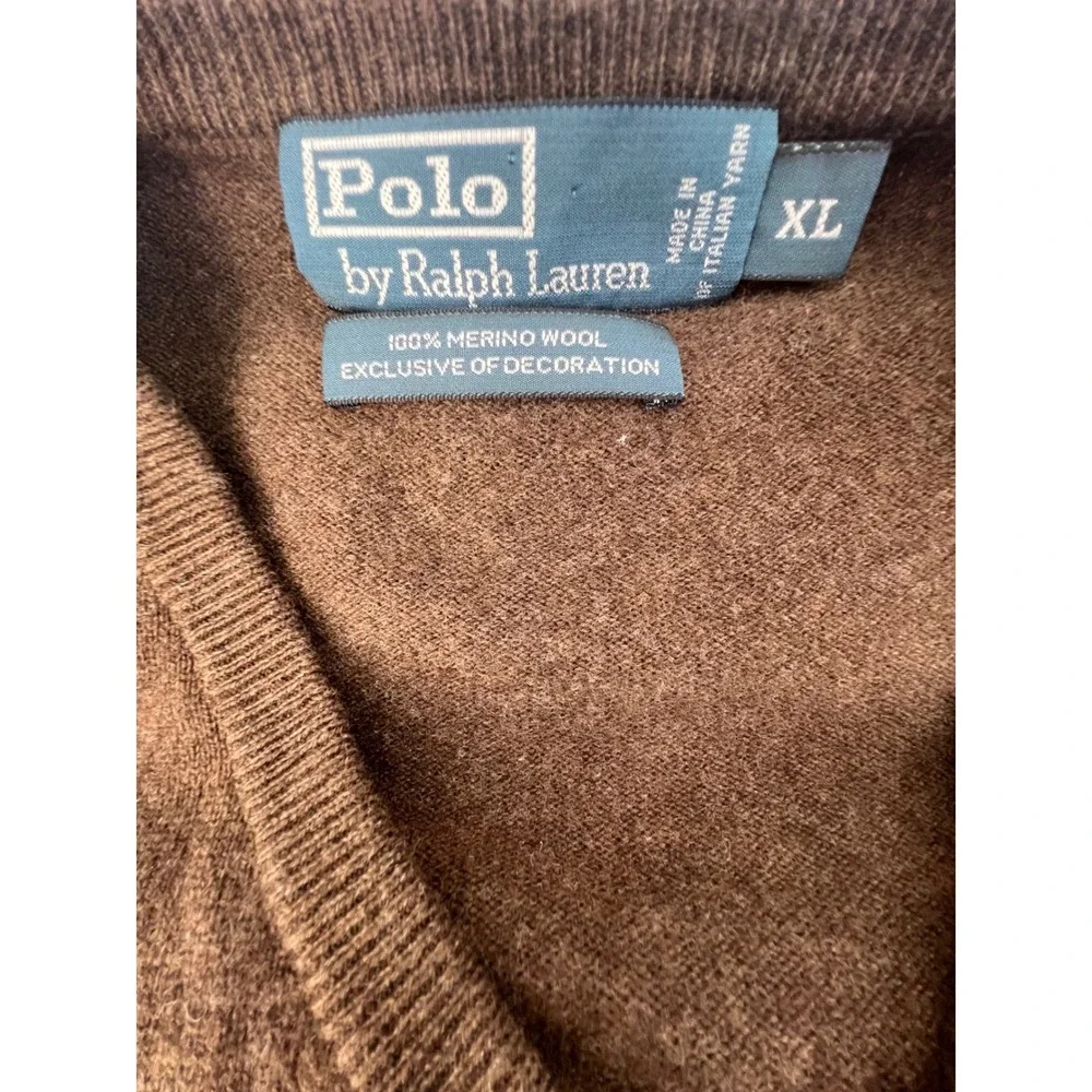Polo Ralph Lauren Merino Wool‎ V Neck Sweater Brown XL Mens